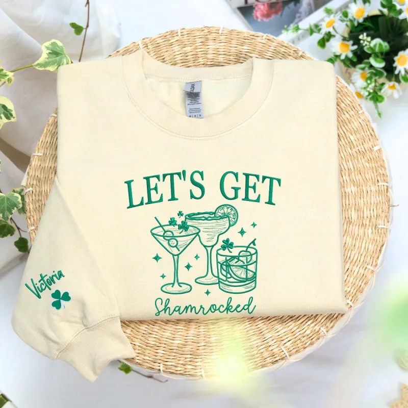 Let's Get Shamrocked Sweatshirt or Hoodie, Custom Embroidered Gift for St Patrick's Day Drinking sold by Embroly