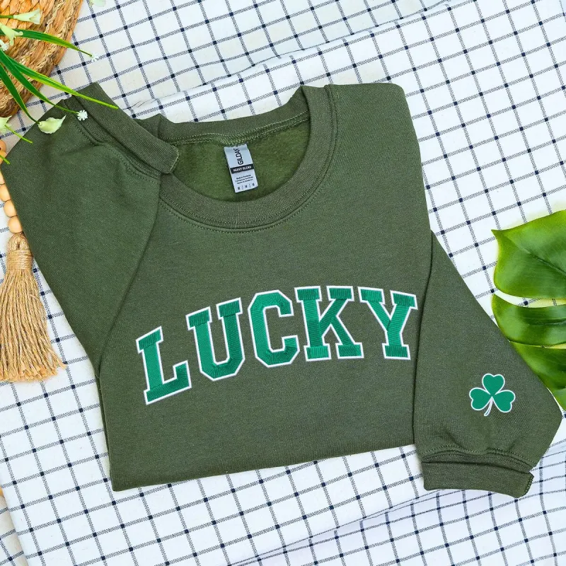 Lucky Sweatshirt or Hoodie, Custom Embroidered Gift for St Patrick's Day sold by Embroly