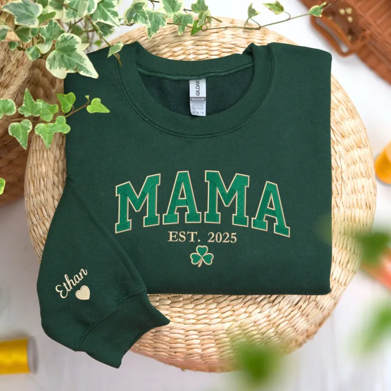 Mama St Patrick's Day Sweatshirt or Hoodie, Custom Embroidered Gift for Lucky Mama made by Embroly
