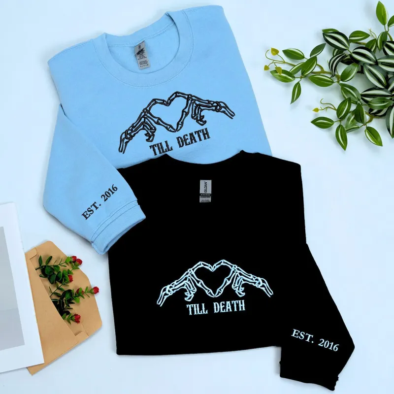 Skeleton Heart Sweatshirt or Hoodie, Custom Embroidered Gift for Couple Valentine Day sold by Embroly