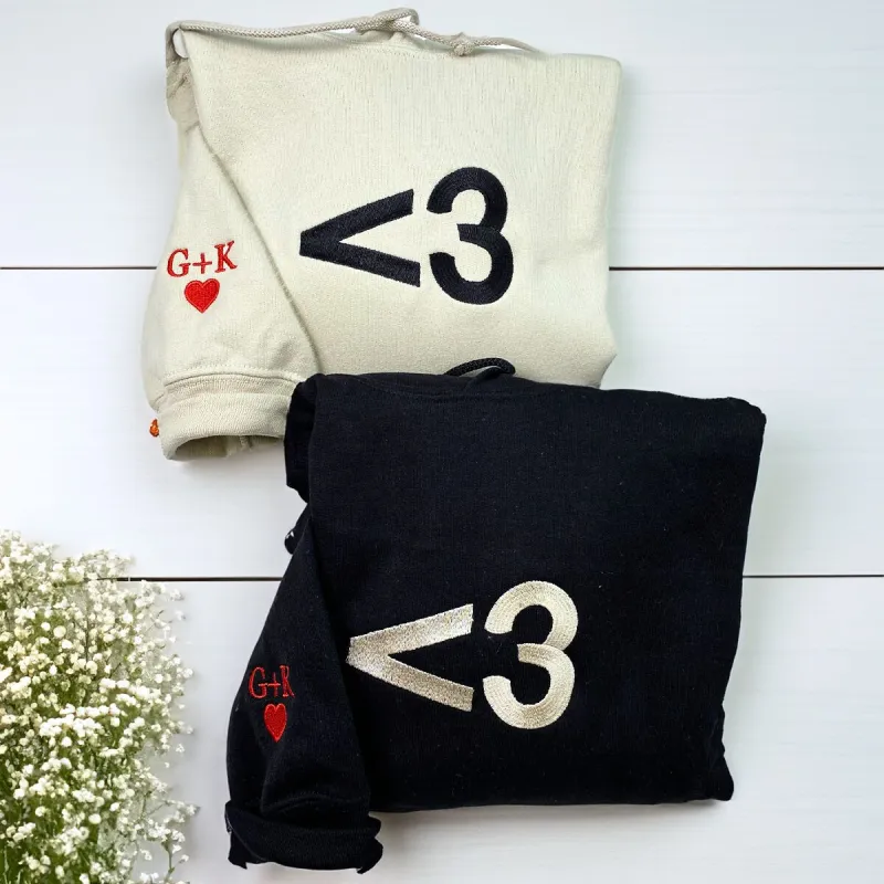 Custom Love Heart Sweatshirt or Hoodie, Embroidered for His and Hers Valentines Gifts sold by Embroly