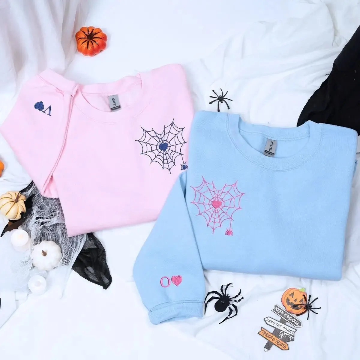 Spider Web Heart Hoodie or Sweatshirt, Custom Embroidered Valentine's Day Gifts for New Couples sold by Embroly product image thumbnail 3