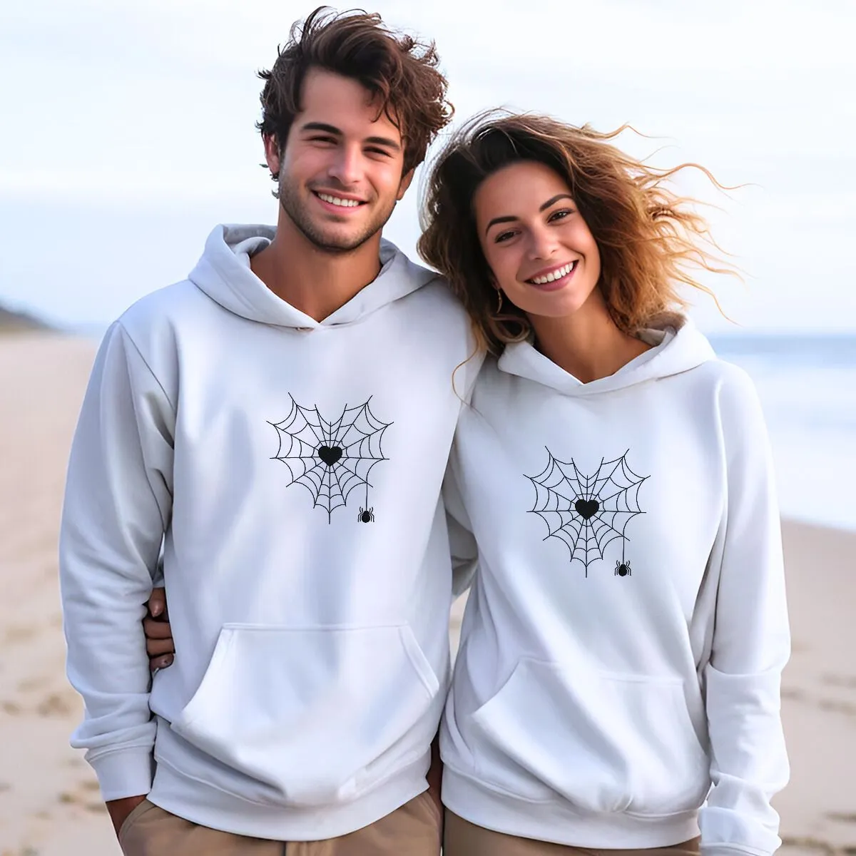 Spider Web Heart Hoodie or Sweatshirt, Custom Embroidered Valentine's Day Gifts for New Couples sold by Embroly product image thumbnail 2