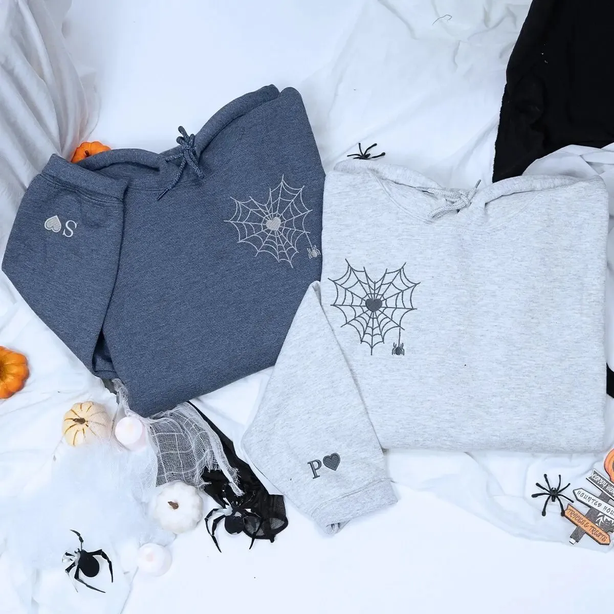 Spider Web Heart Hoodie or Sweatshirt, Custom Embroidered Valentine's Day Gifts for New Couples sold by Embroly product image thumbnail 5
