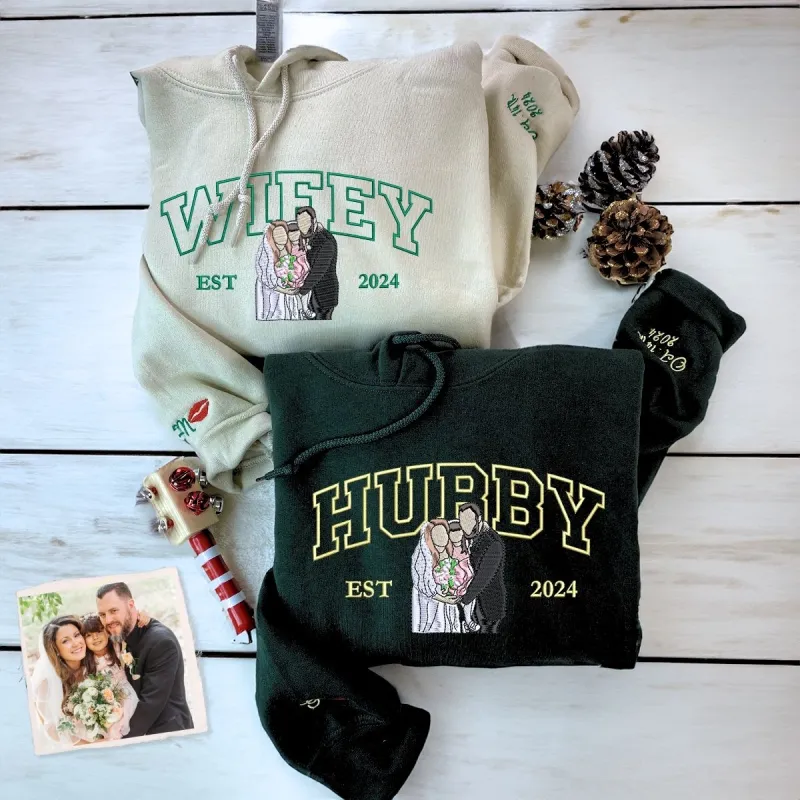 Hubby and Wifey Sweatshirt or Hoodie, Personalized Embroidered Gift Ideas For Married Couples sold by Embroly