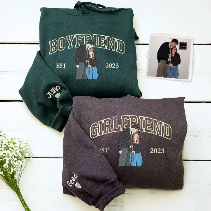 Boyfriend and Girlfriend Sweatshirt or Hoodie, Personalized Embroidered Valentine's Day Gifts For Him Her sold by Embroly
