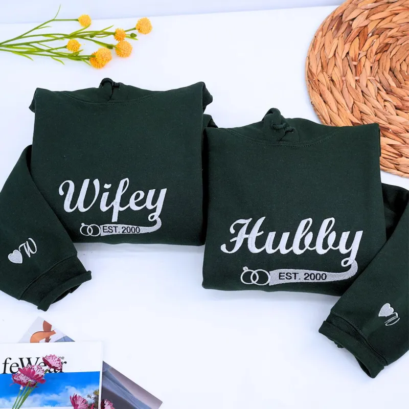 Newlywed Sweatshirt or Hoodie, Personalized Embroidered Wedding Gifts for Couples sold by Embroly