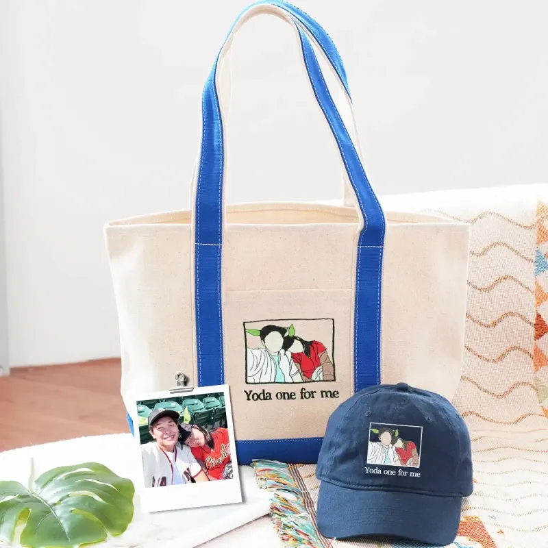 Timeless Pair: Embroidered Hat & Tote Bag for Couples made by Embroly
