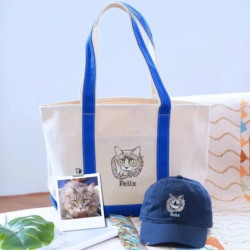 Cat Lover Twin Pack: Embroidered Hat & Tote Bag sold by Embroly