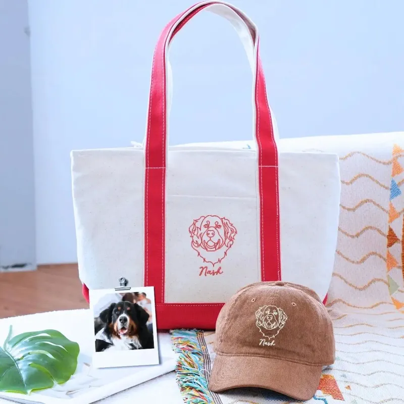 Dog Lover Twin Pack: Embroidered Hat & Tote Bag sold by Embroly