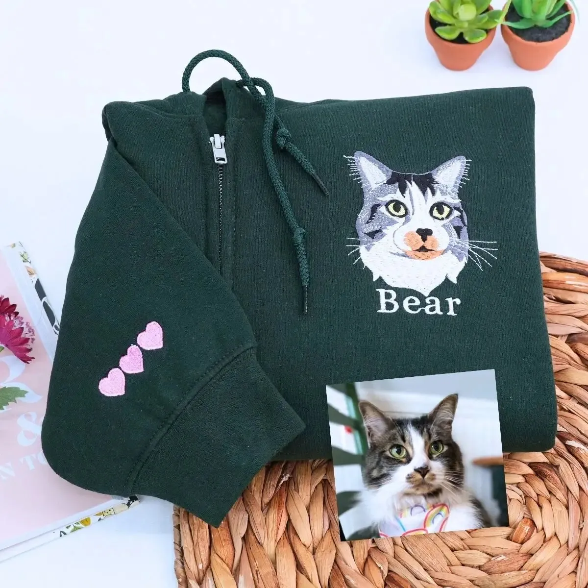 Custom Embroidered Zip Up Hoodie with Pet Photo Portrait / Quarter Zip Sweatshirt sold by Embroly product image thumbnail 5