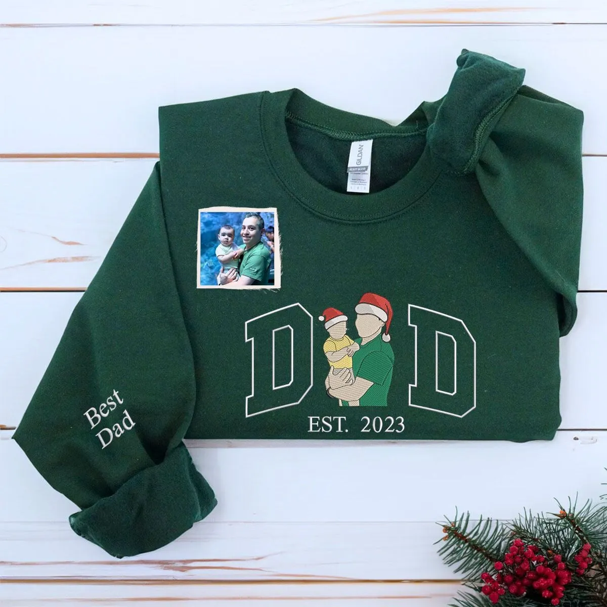 Personalized Mom Dad Christmas Sweatshirt / Hoodie with Embroidered Photo, Unique Gift for Mom and Dad sold by Embroly product image thumbnail 2