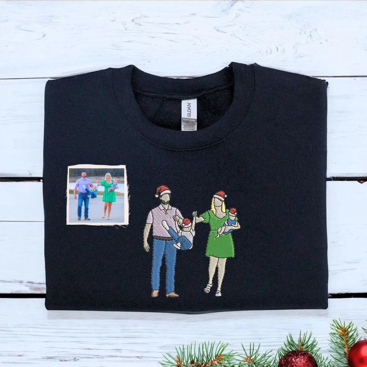 Personalized Mom Dad Christmas Sweatshirt / Hoodie with Embroidered Photo, Unique Gift for Mom and Dad sold by Embroly product image thumbnail 4