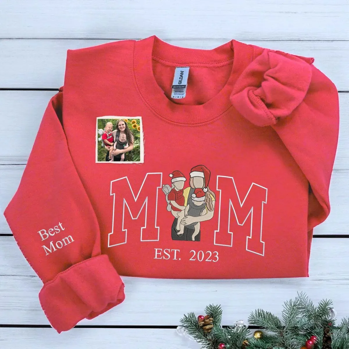 Personalized Mom Dad Christmas Sweatshirt / Hoodie with Embroidered Photo, Unique Gift for Mom and Dad sold by Embroly product image thumbnail 3