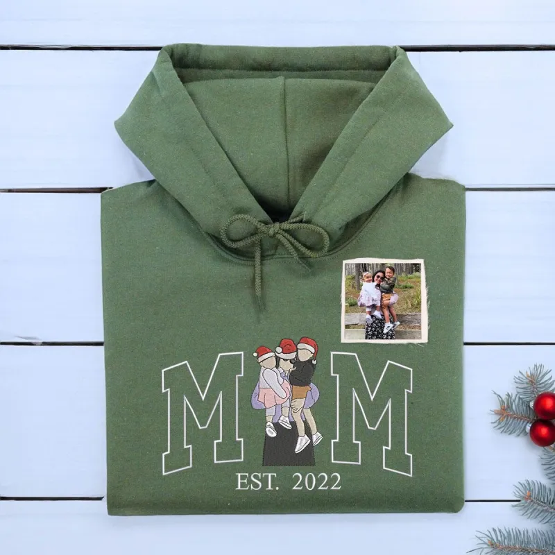 Personalized Mom Dad Christmas Sweatshirt / Hoodie with Embroidered Photo, Unique Gift for Mom and Dad made by Embroly
