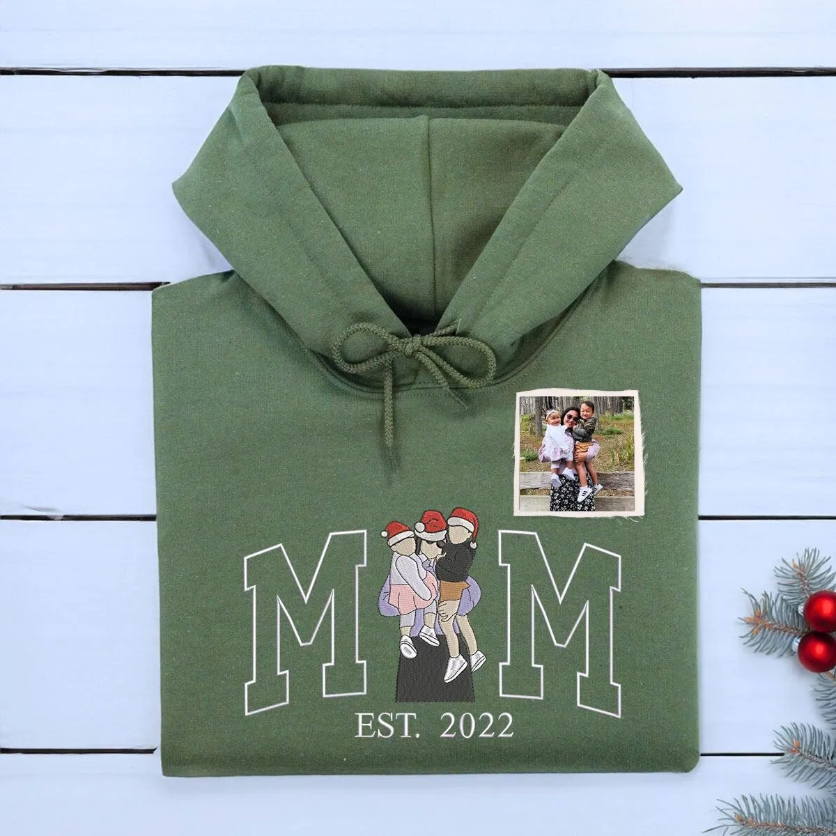 Personalized Mom Dad Christmas Sweatshirt / Hoodie with Embroidered Photo, Unique Gift for Mom and Dad sold by Embroly