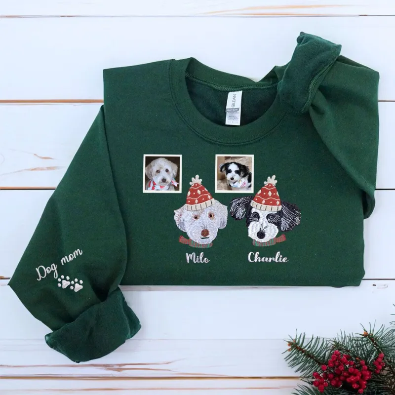 Personalized Dog Christmas Sweatshirt / Hoodie with Embroidered Photo, Unique Dog Lover Gift sold by Embroly