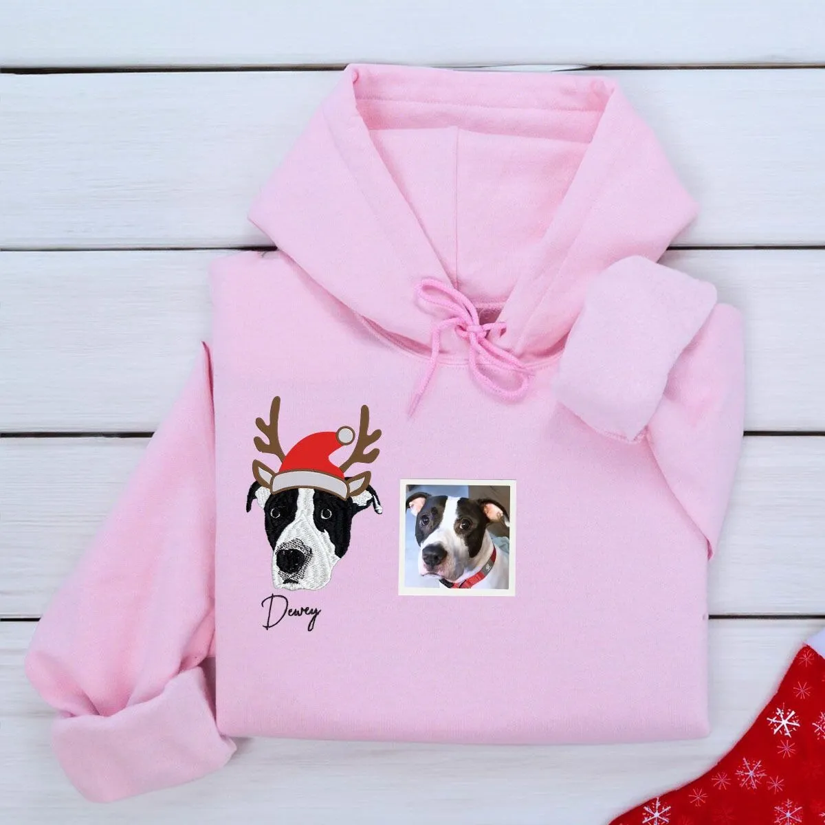 Personalized Dog Christmas Sweatshirt / Hoodie with Embroidered Photo, Unique Dog Lover Gift sold by Embroly product image thumbnail 5
