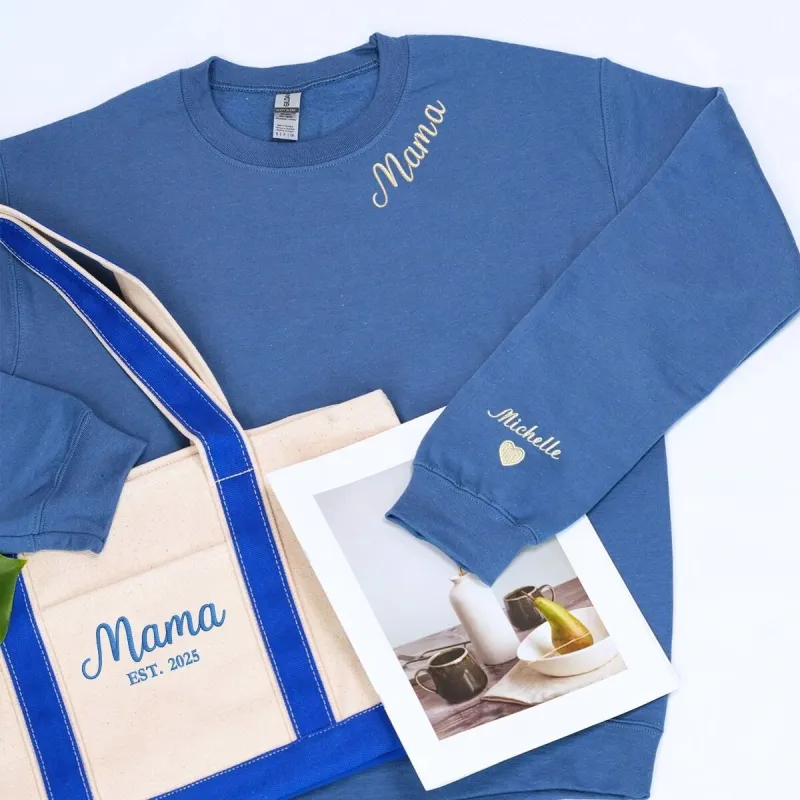 Mama Twin Pack: Embroidered Sweatshirt & Tote Bag sold by Embroly
