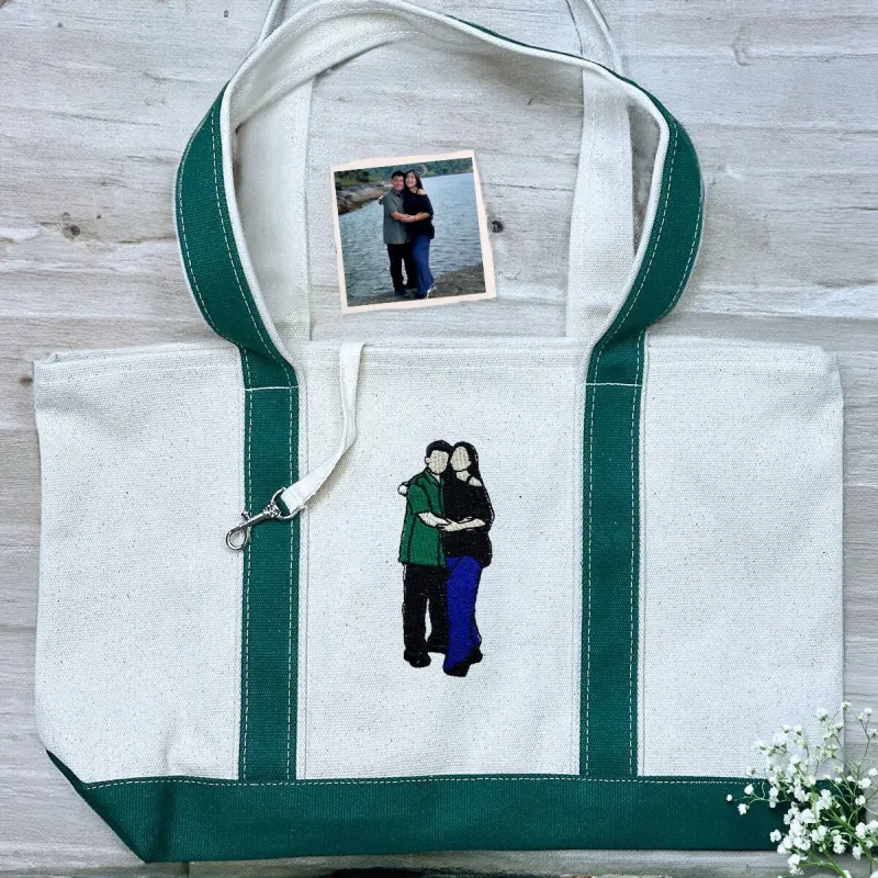 Custom Embroidered Portrait from Photo Tote Bag with Same Design sold by Embroly