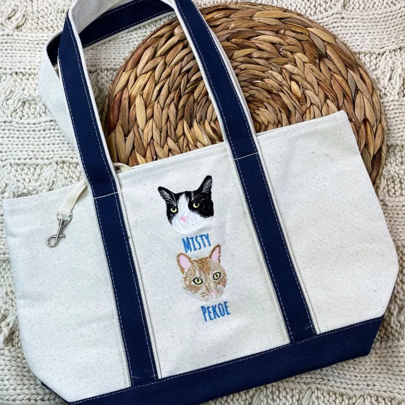 Personalized Pet Tote Bag with Custom Embroidered Photo - Unique Pet Lover Gift Idea sold by Embroly