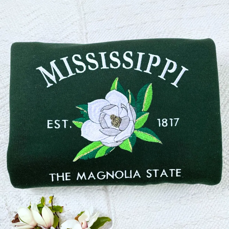 Mississippi State Sweatshirt or Hoodie, Embroidered Gift - Est. 1817 Magnolia Flower sold by Embroly