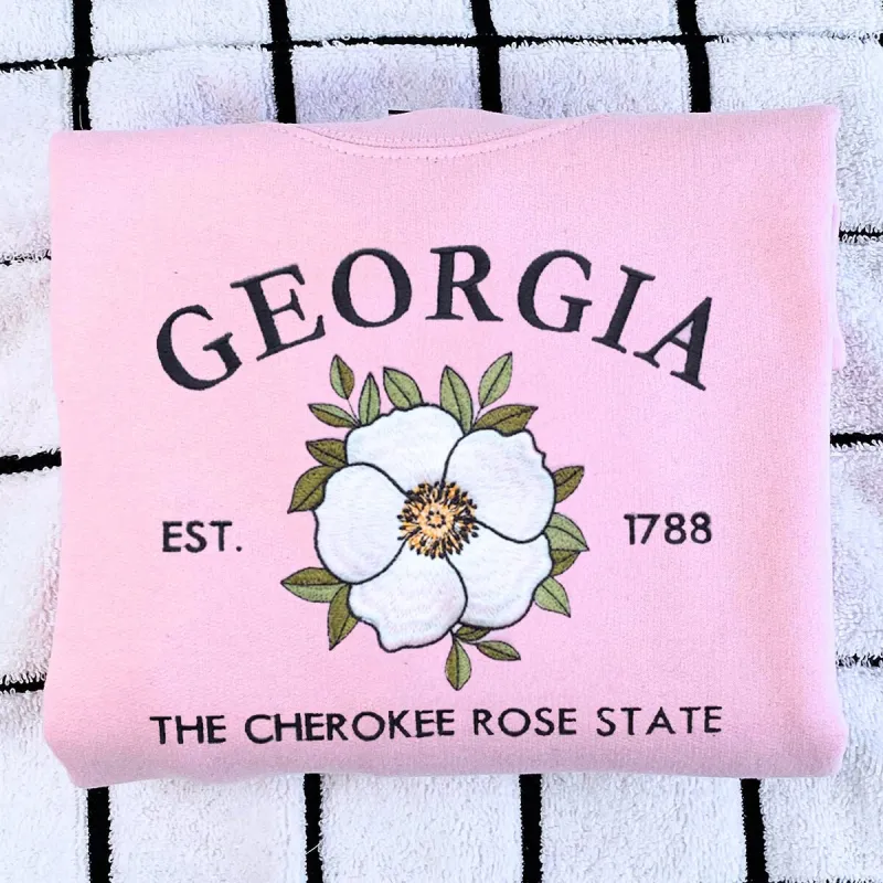 Georgia State Sweatshirt or Hoodie, Embroidered Gift - Est. 1788 Cherokee Rose Flower sold by Embroly