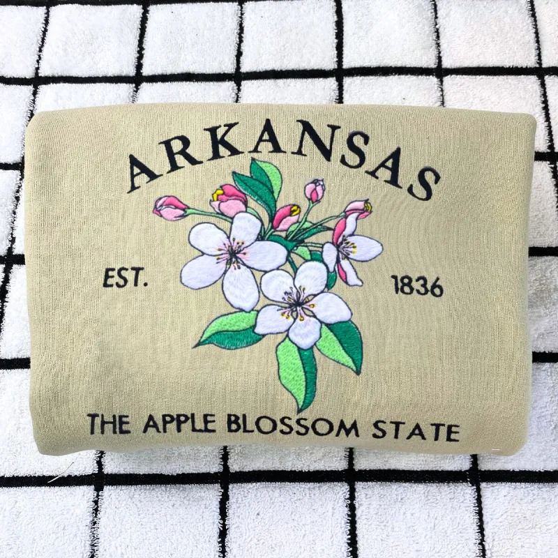 Arkansas State Sweatshirt or Hoodie, Embroidered Gift - Est. 1836 Apple Blossom Flower sold by Embroly