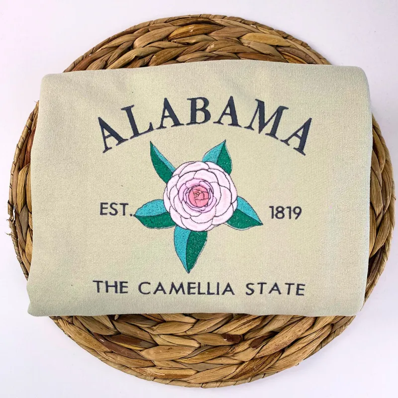Alabama State Sweatshirt or Hoodie, Embroidered Gift - Est. 1819 Camellia Flower sold by Embroly