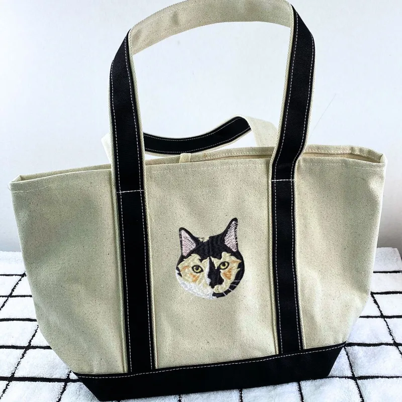 Custom Embroidered Cat Tote Bag with Same Design sold by Embroly