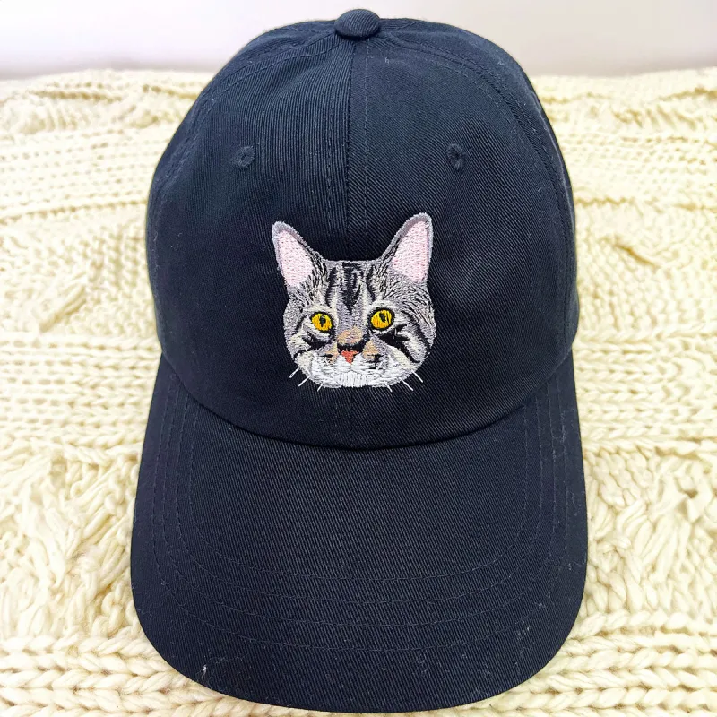 Custom Embroidered Cat Hat with Same Design made by Embroly