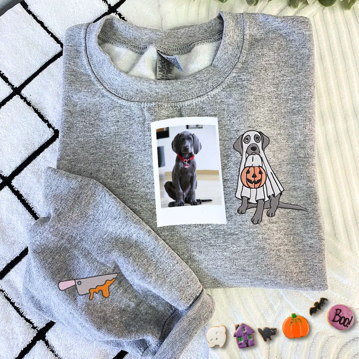 Custom Dog Embroidered Halloween Ghost Dog Sweatshirt or Hoodie sold by Embroly product image thumbnail 3