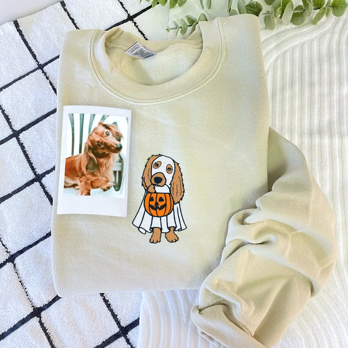 Custom Dog Embroidered Halloween Ghost Dog Sweatshirt or Hoodie sold by Embroly