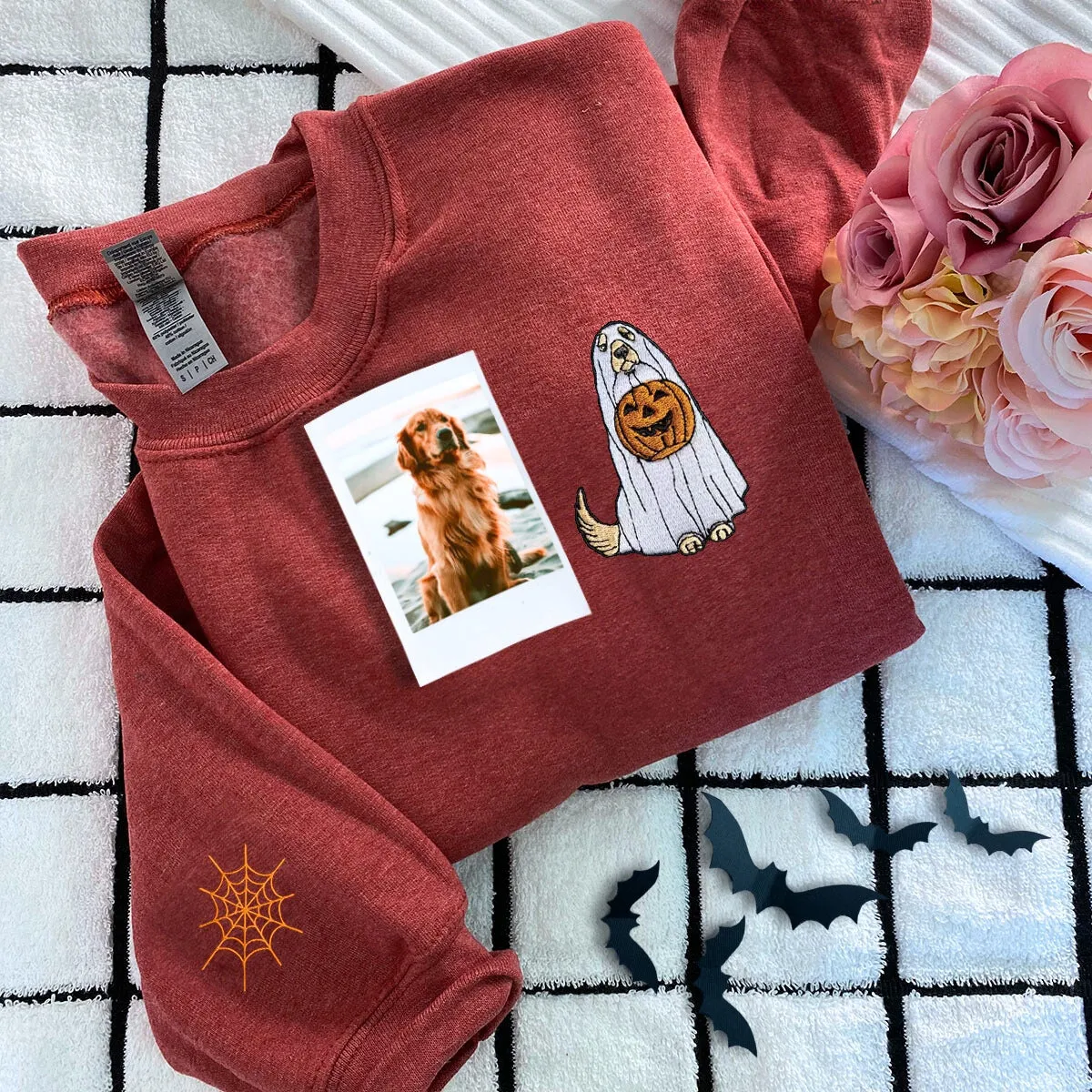 Custom Dog Embroidered Halloween Ghost Dog Sweatshirt or Hoodie sold by Embroly product image thumbnail 2