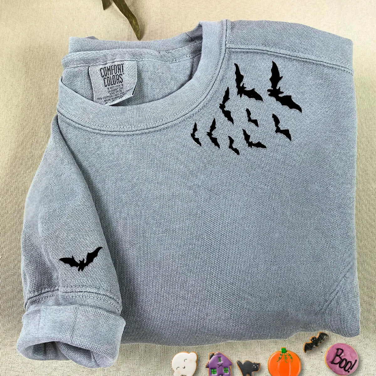 Comfort Color® Embroidered Bats on Neckline Halloween T-Shirt or Sweatshirt sold by Embroly product image thumbnail 2