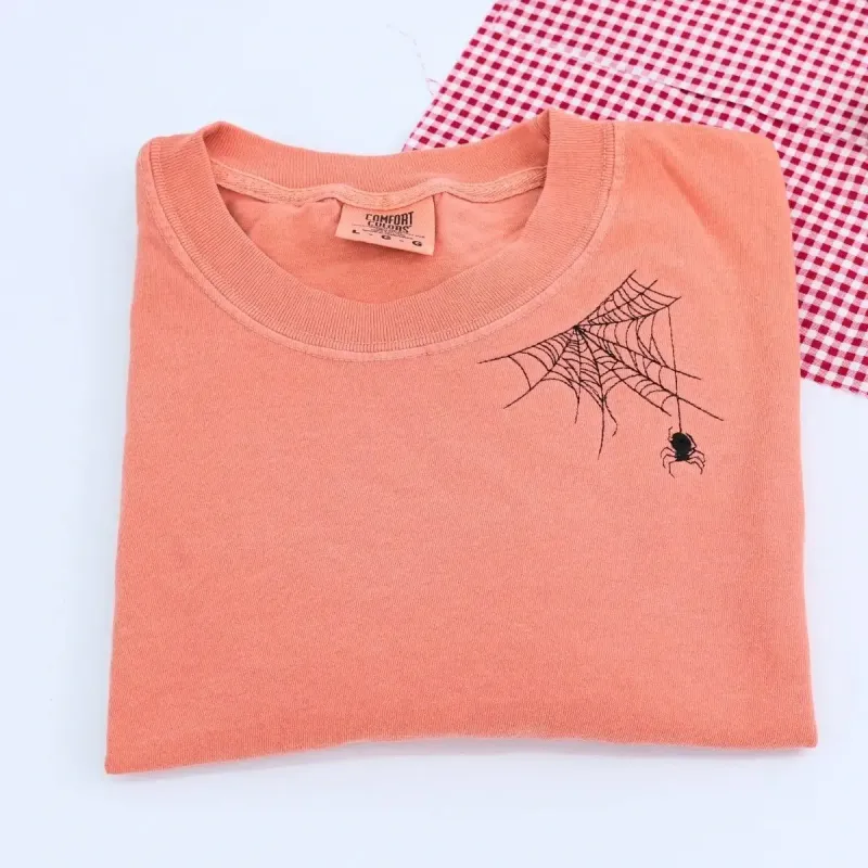 Comfort ColorĀ® Embroidered Spiderweb Halloween T-Shirt or Sweatshirt sold by Embroly