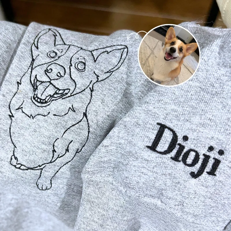 Corgi Sweatshirt or Hoodie, Custom Embroidered Gift from Photo Name sold by Embroly