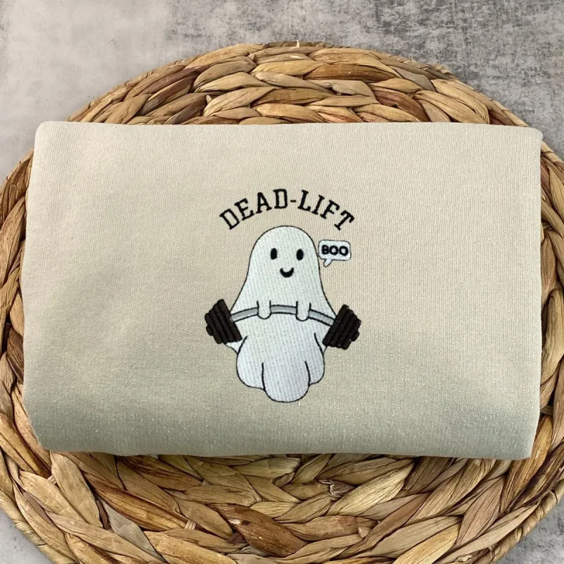 Ghost Gym Dead Lift Halloween Embroidered Sweatshirt or Hoodie sold by Embroly