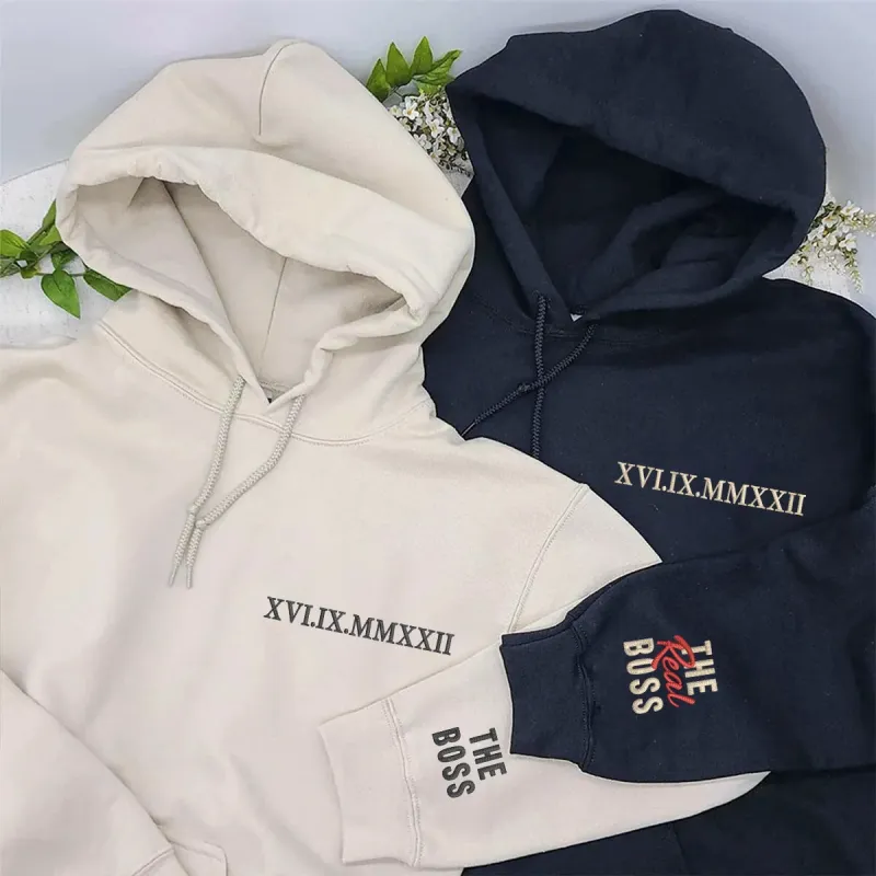 The Boss The Real Boss Hoodie or Sweatshirt, Custom Embroidered for Couple Valentine's Gifts sold by Embroly