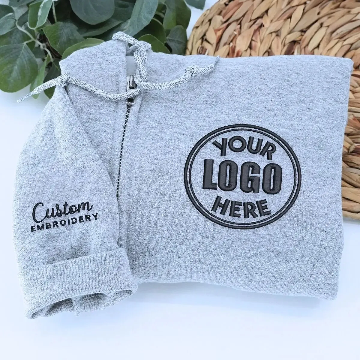 Custom Embroidered Logo Text Zip Up Hoodie sold by Embroly