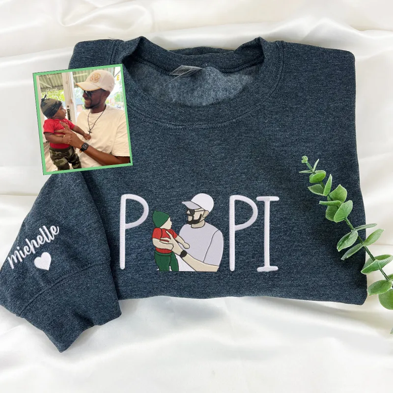 Papi Sweatshirt / Hoodie with Embroidered Portrait from Dad Photo sold by Embroly