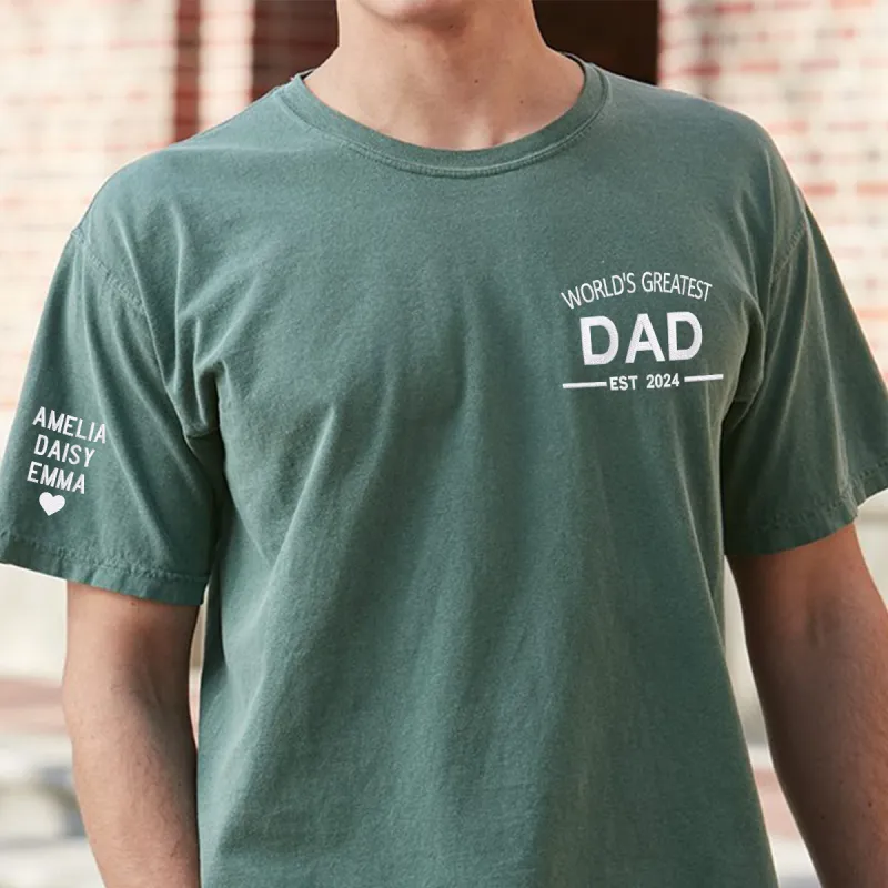 Custom Comfort Color® Embroidered World's Greatest Dad Shirt sold by Embroly