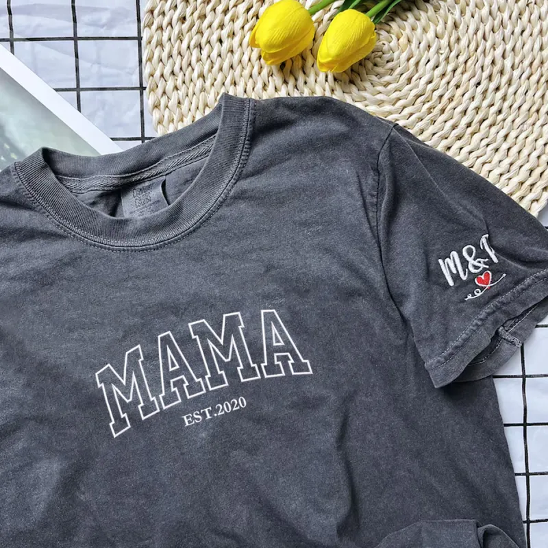 Custom Mama T-Shirt, Embroidered Gift for New Mom sold by Embroly