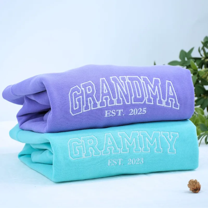 Comfort Color® Embroidered Grandma Est Sweatshirt with Names on Sleeve sold by Embroly