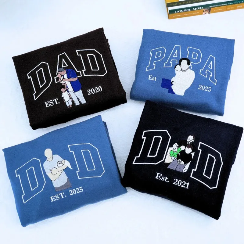 Custom Dad Est Shirt – Embroidered Portrait to Celebrate Fatherhood sold by Embroly