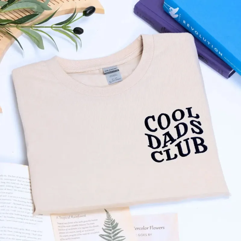 Custom Cool Dads Club Shirt with Kid Name on Sleeve, Embroidered Gift for Cool Dad sold by Embroly