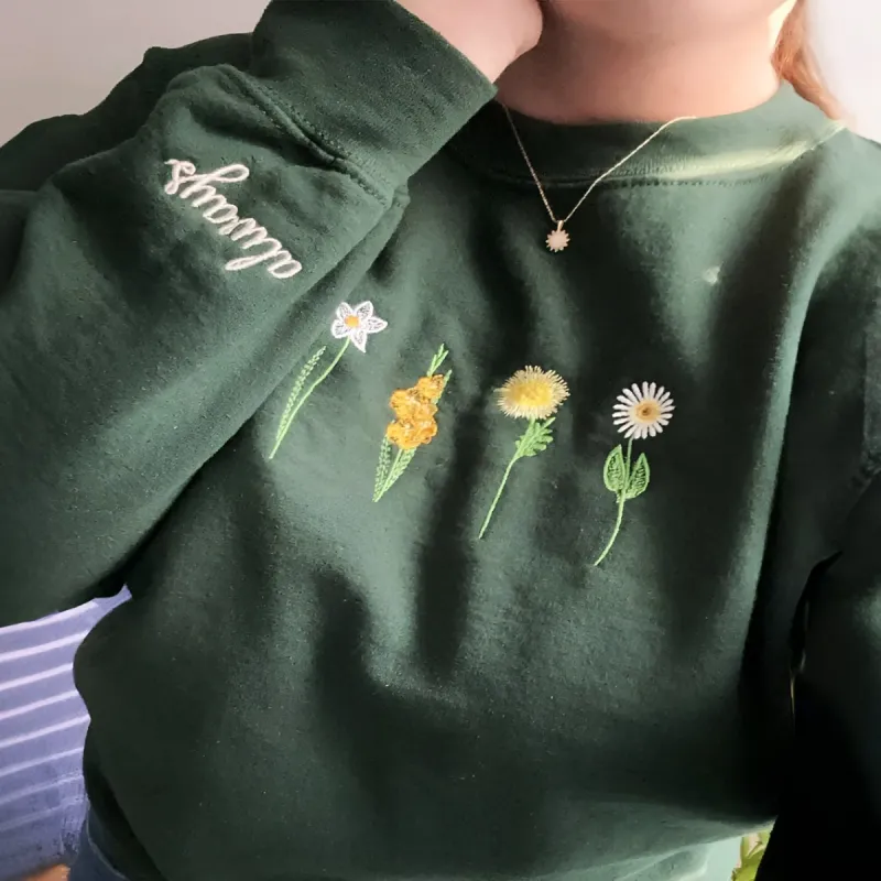 Custom Embroidered Birth Month Flower Sweatshirt or Hoodie sold by Embroly