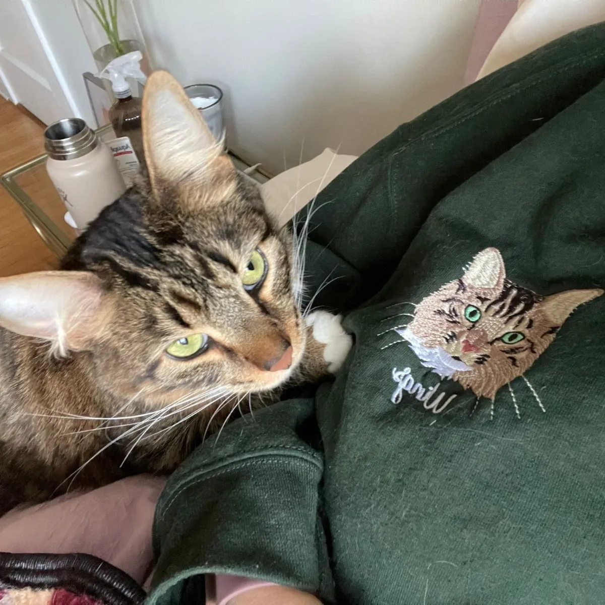 Custom Embroidered Cat Mom Sweatshirt or Hoodie from Photo, Personalized Unique Gift for Cat Lover Woman sold by Embroly product image thumbnail 2