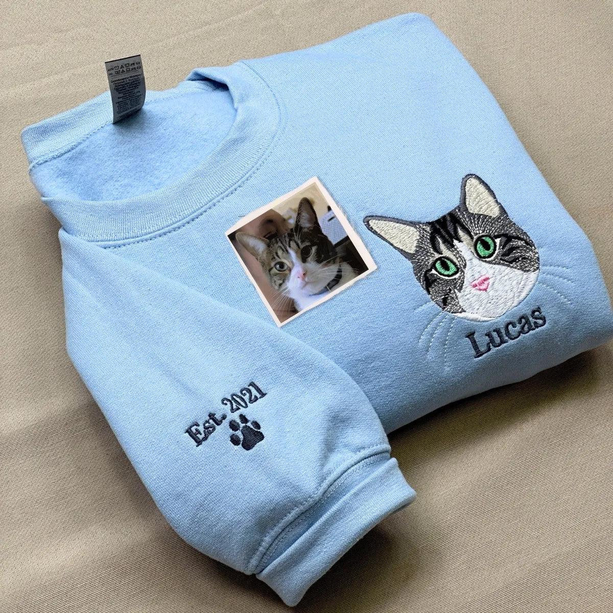 Custom Embroidered Cat Mom Sweatshirt or Hoodie from Photo, Personalized Unique Gift for Cat Lover Woman sold by Embroly