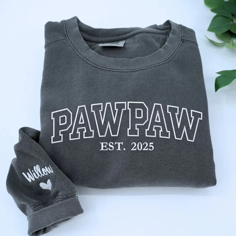 Comfort Colors Pawpaw EST T-Shirt or Sweatshirt, Personalized Embroidered Gift for Grandpa Pawpaw sold by Embroly